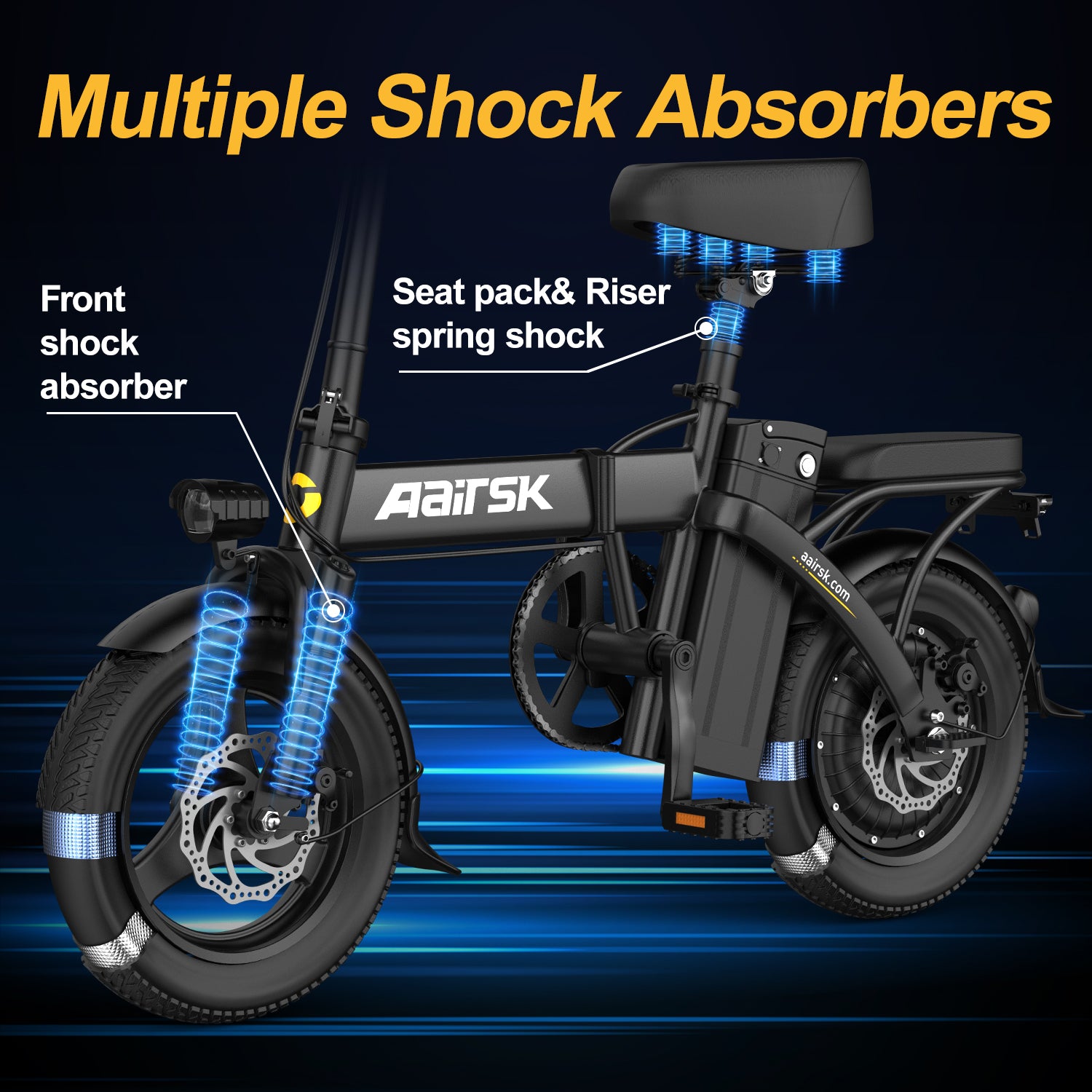 Aairsk F6 PRO 14" Folding Electric Bike for Adults, 500W Motor with 48V 15Ah Battery, Up to 20MPH, Dual Disc Brakes, Shock Absorption, LCD Display, Portable Commuter E-Bike