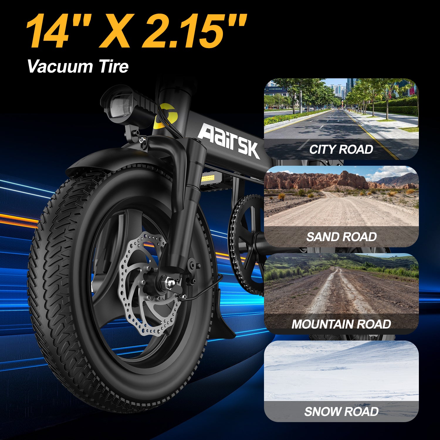 Aairsk F6 PRO 14" Folding Electric Bike for Adults, 500W Motor with 48V 15Ah Battery, Up to 20MPH, Dual Disc Brakes, Shock Absorption, LCD Display, Portable Commuter E-Bike