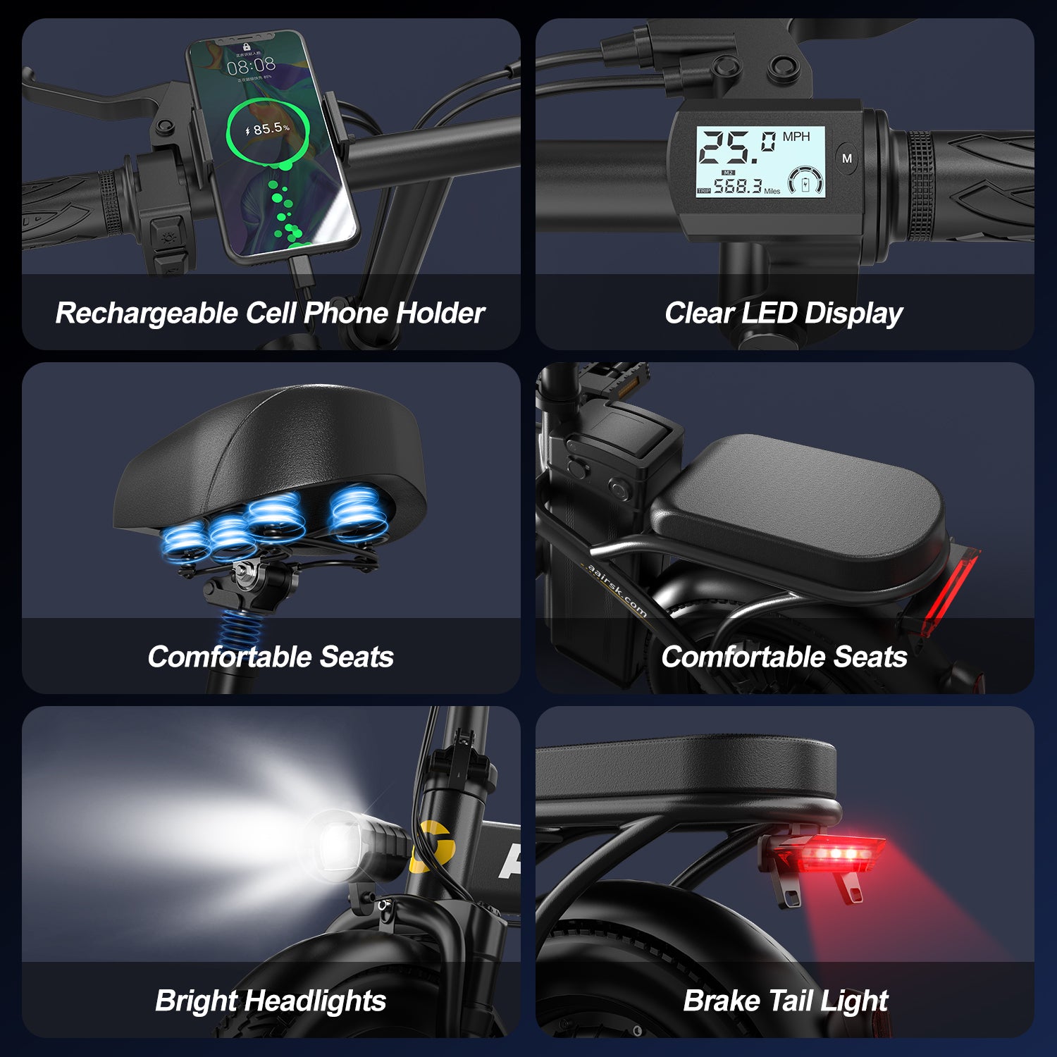 Aairsk F6 PRO 14" Folding Electric Bike for Adults, 500W Motor with 48V 15Ah Battery, Up to 20MPH, Dual Disc Brakes, Shock Absorption, LCD Display, Portable Commuter E-Bike