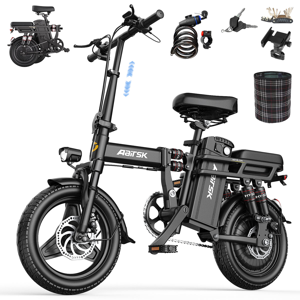 Aairsk RS5 Folding Electric Bike for Adults, 14" E-Bike, 748W Peak Motor, 48V15Ah Battery, 22 MPH, 40 Miles Range, UL 28