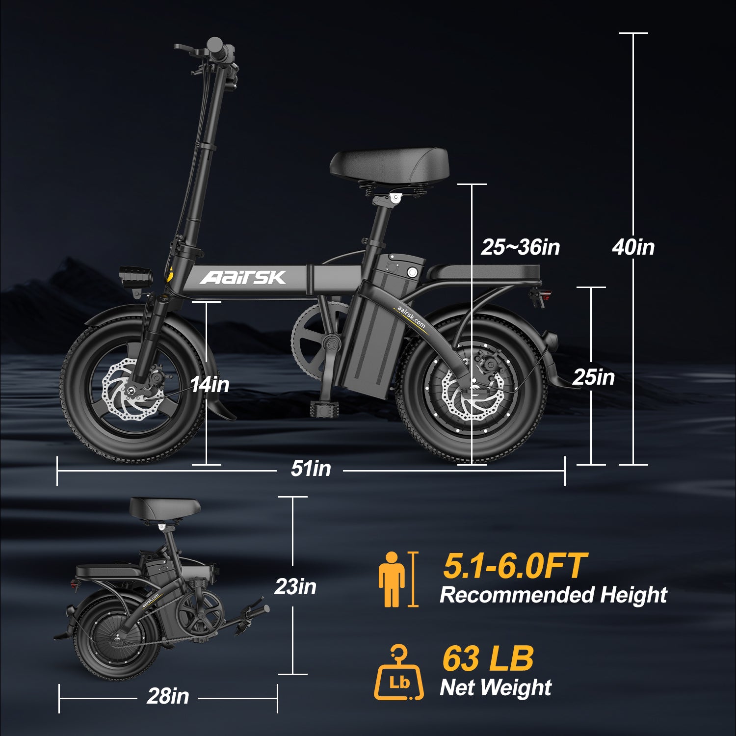 Aairsk F6 Electric Bike for Adults, 748W Motor 20Mph,48V 10Ah Removable Battery, 20" Fat Tire E-Bike with Front Suspension & LCD Display MTB UL2849