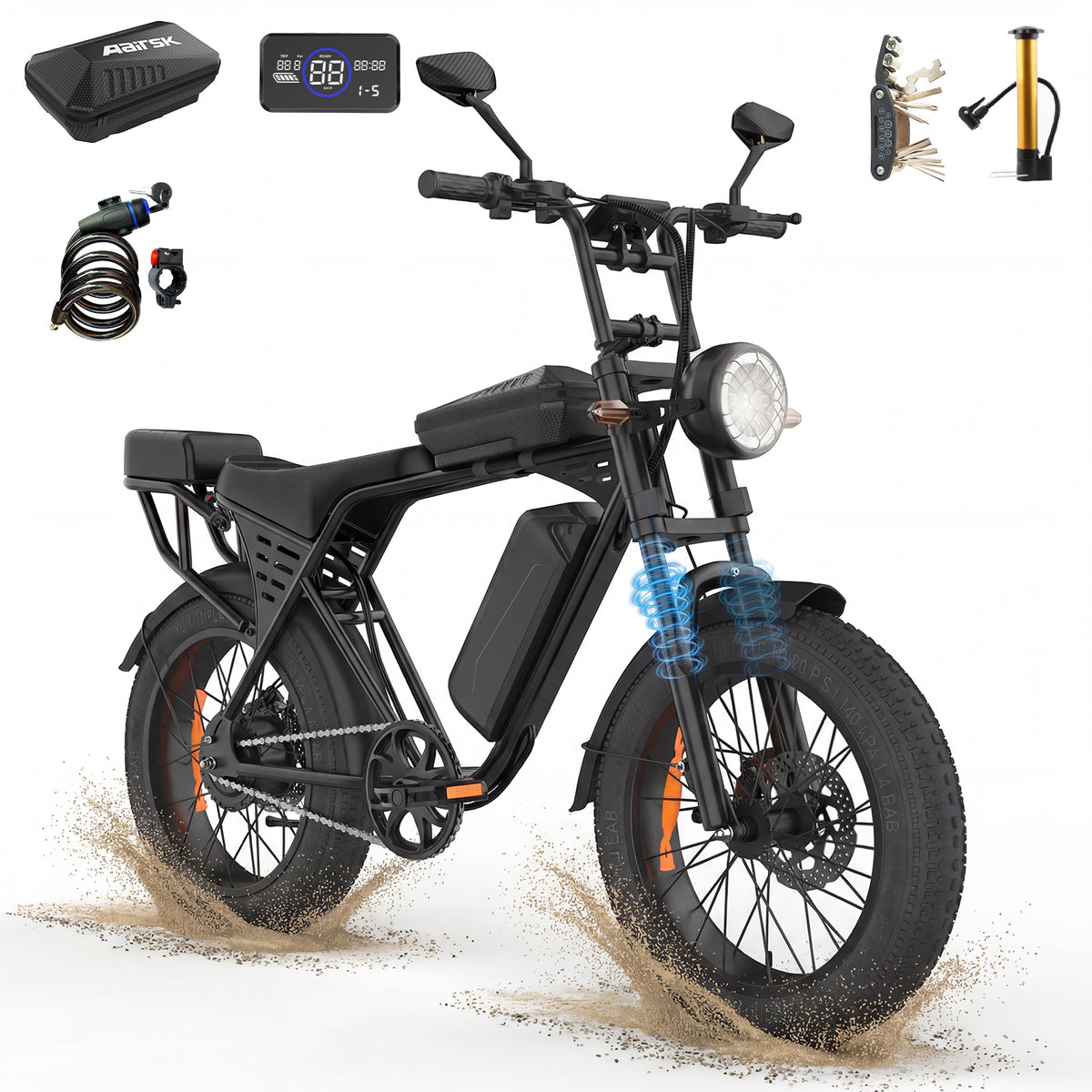 Aairsk X5 20" Electric City EBike for Adults, Fat Tire Ebike, 250W High Speed Brushless  Motor, Removable 48V 15Ah Battery, LCD Display with Card Access, Complimentary accessories