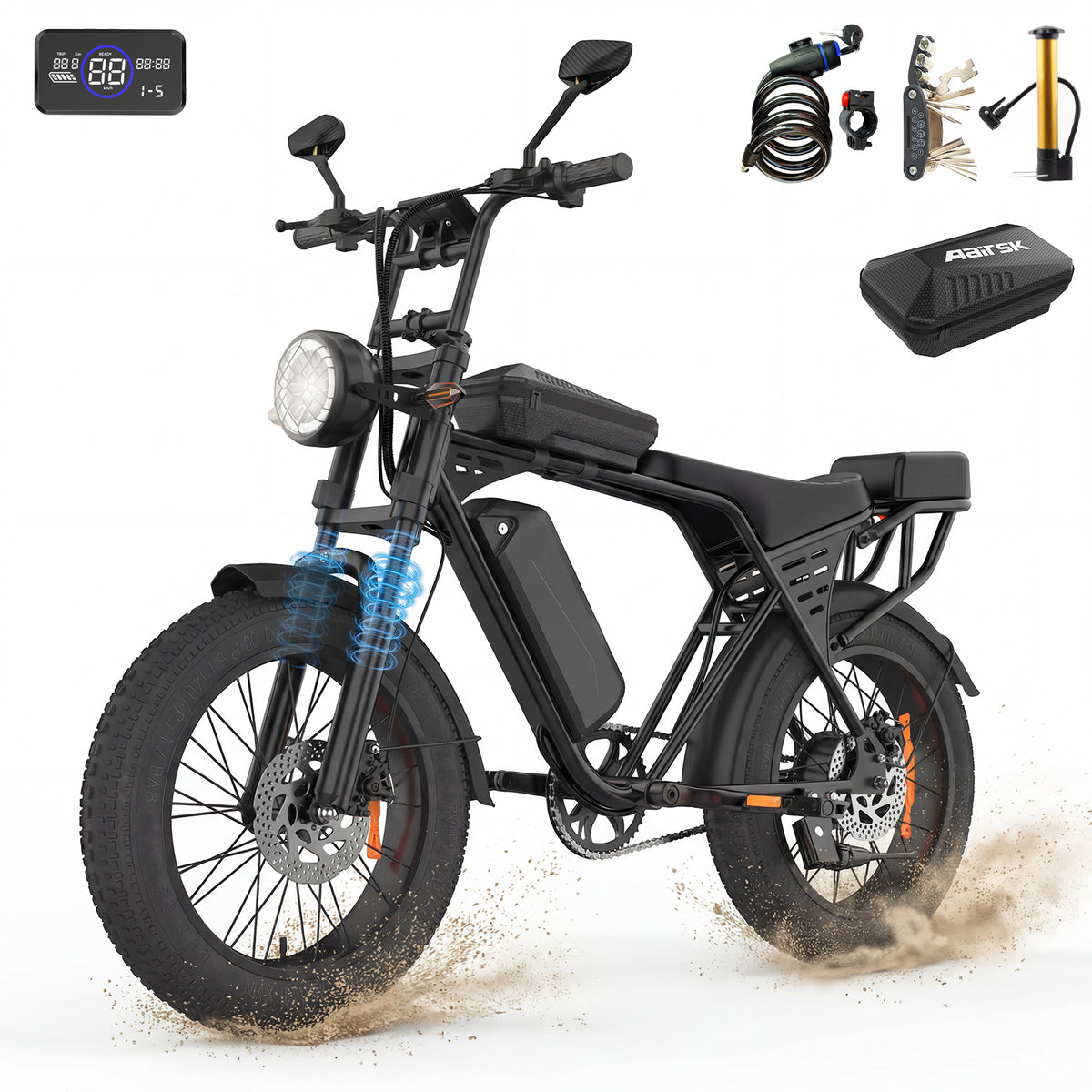 Aairsk X5 20" Electric City EBike for Adults, Fat Tire Ebike, 250W High Speed Brushless  Motor, Removable 48V 15Ah Battery, LCD Display with Card Access, Complimentary accessories