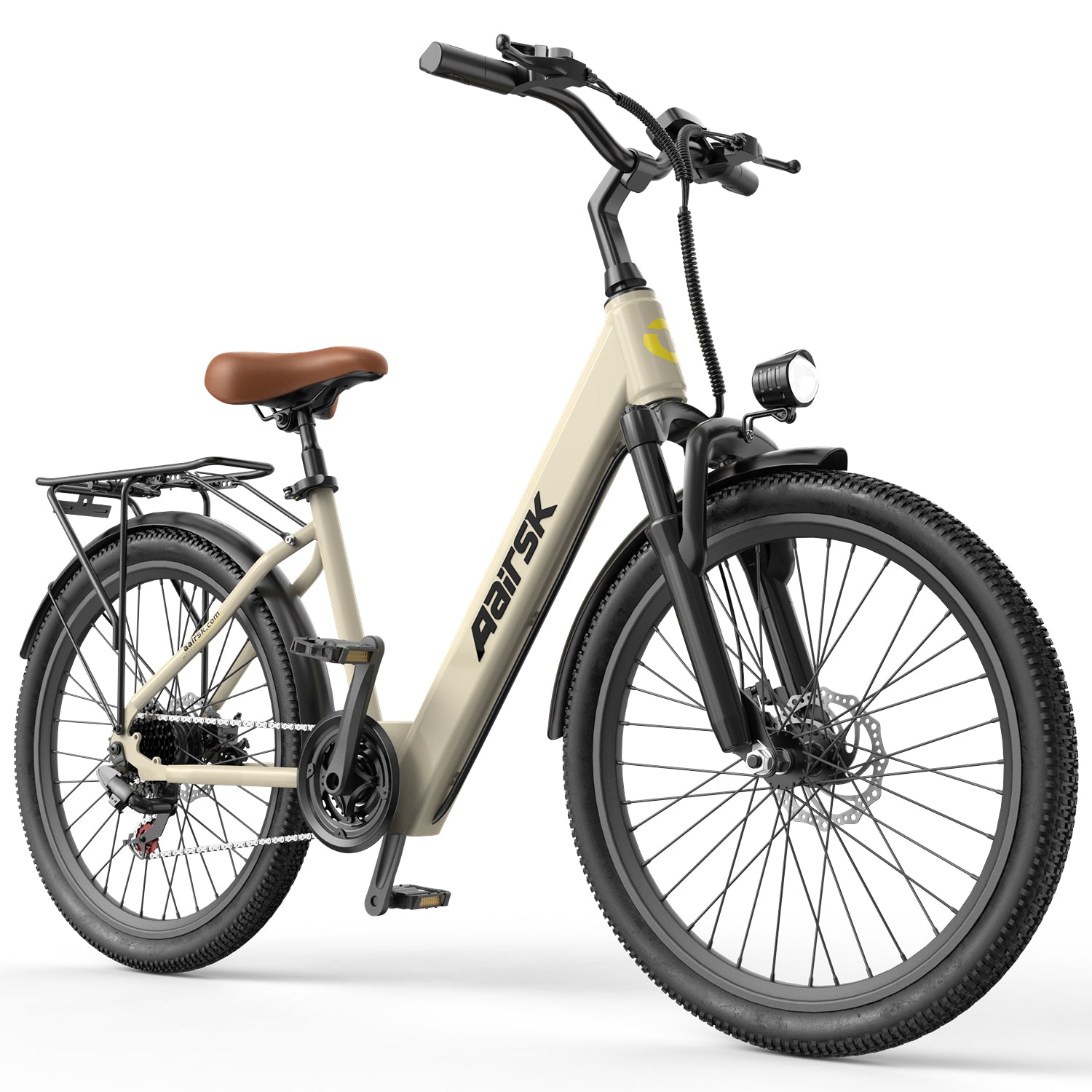 Aairsk SU7 Step-Thru 24" Electric City Bike for Adults, 400W Motor(PEEK 748W), 36V 13Ah Battery, Shimano 7-Speed, LCD Display with Card Access, Rear Rack, Headlight
