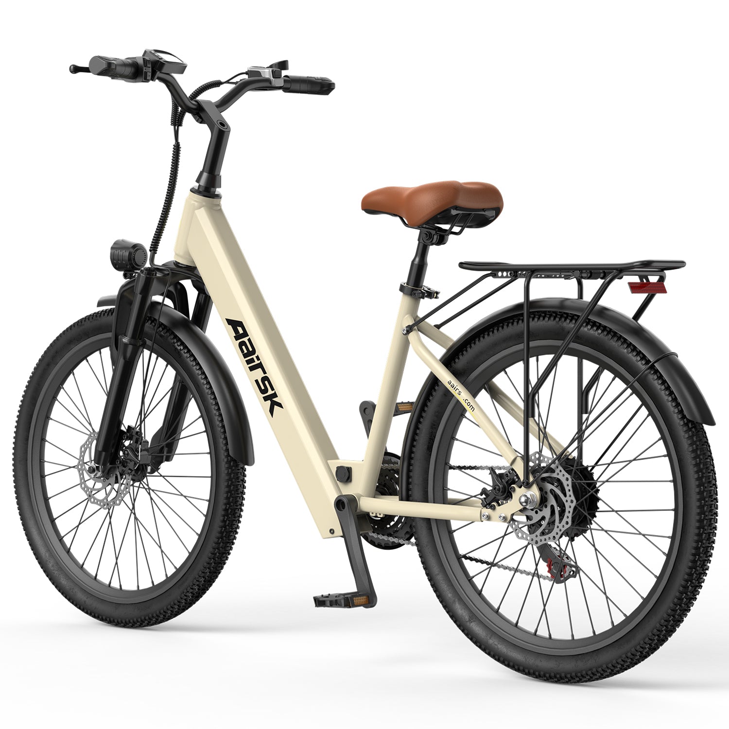 Aairsk SU7 Step-Thru 24" Electric City Bike for Adults, 400W Motor(PEEK 748W), 36V 13Ah Battery, Shimano 7-Speed, LCD Display with Card Access, Rear Rack, Headlight