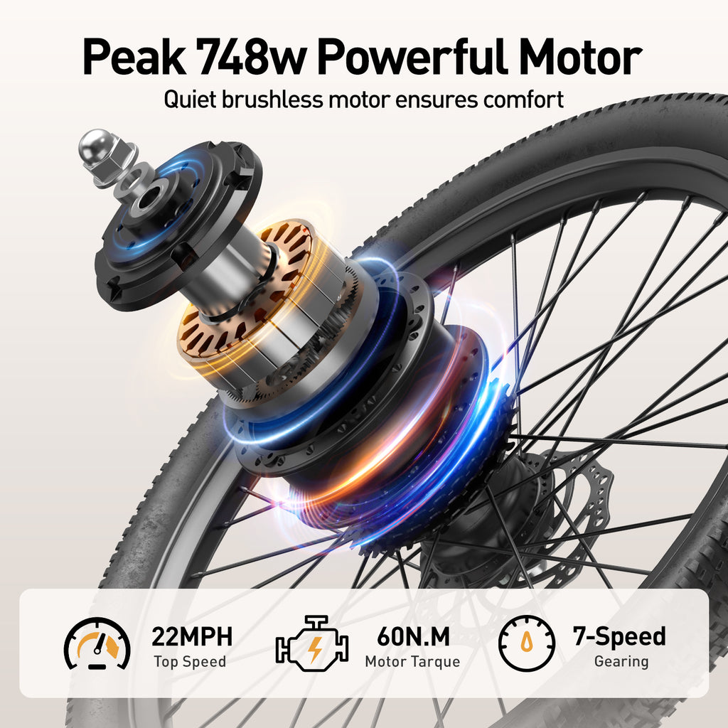 Aairsk SU7 Step-Thru 24" Electric City Bike for Adults, 400W Motor(PEEK 748W), 36V 13Ah Battery, Shimano 7-Speed, LCD Display with Card Access, Rear Rack, Headlight