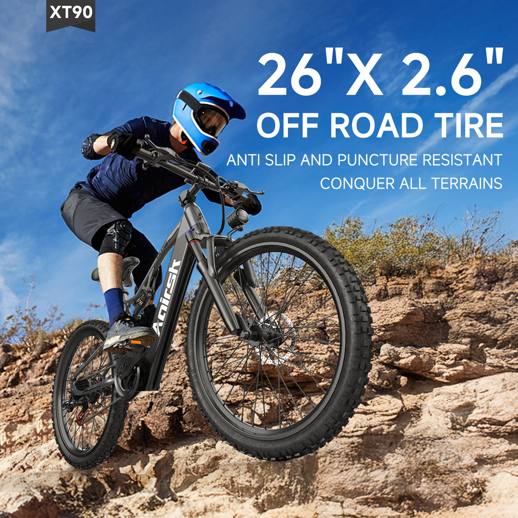 Aairsk XT90 26"Electric Bike with Full Suspension Peek 1500W Motor 28MPH Ebike for Adults