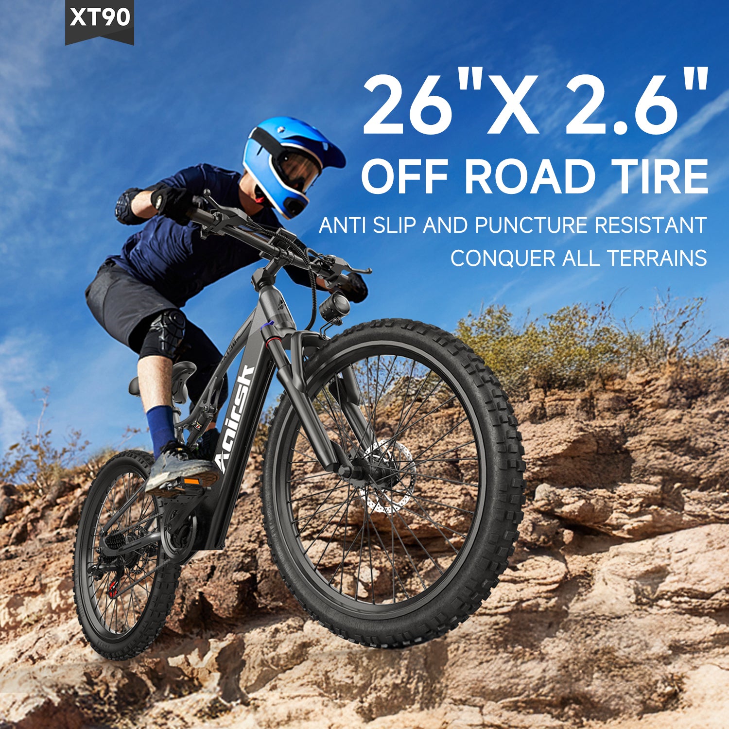Aairsk XT90 26"Electric Bike with Full Suspension Peek 1500W Motor 28MPH Ebike for Adults