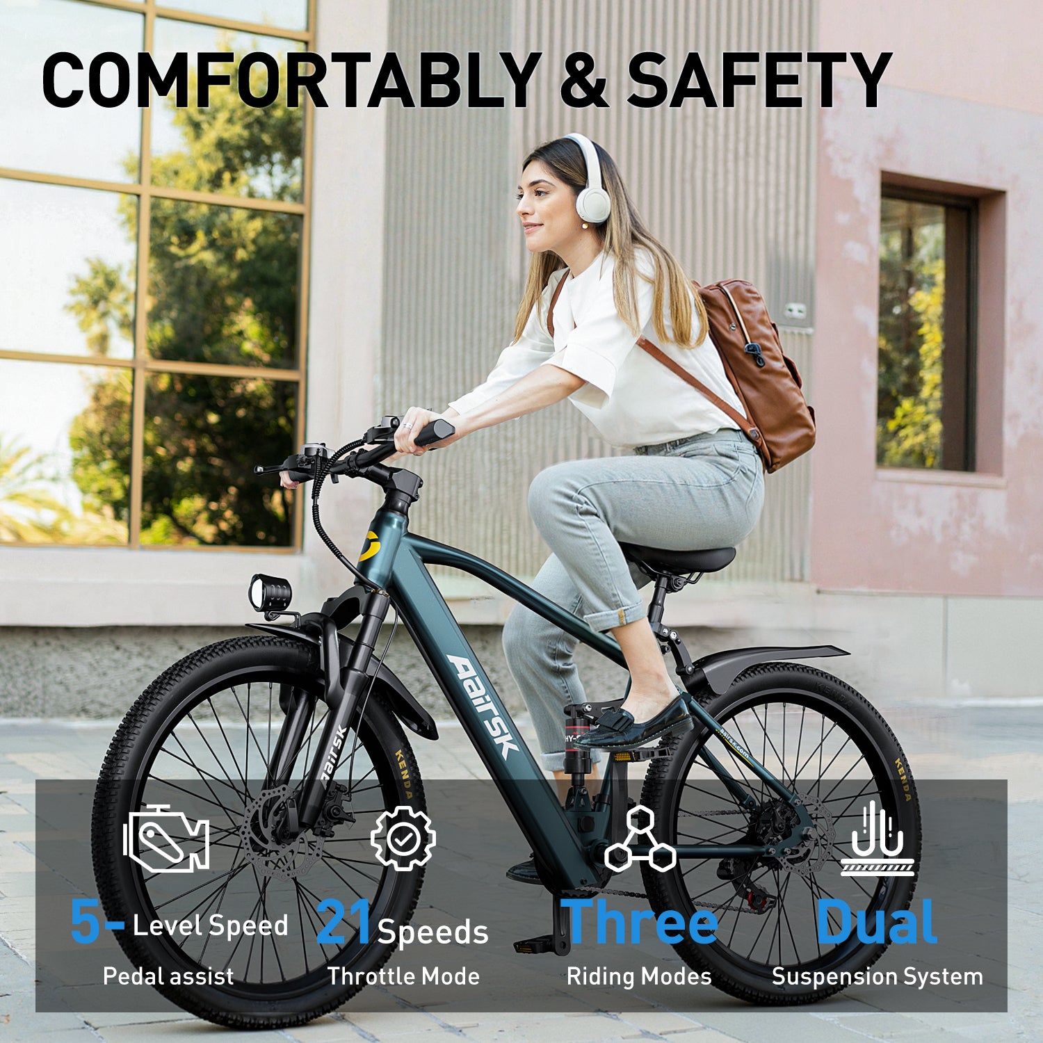 Aairsk GT900 26" Electric Bike 748W(Peak) Motor, 36V 13AH Battery, Dual Suspension, Ideal for City and Trail Rides