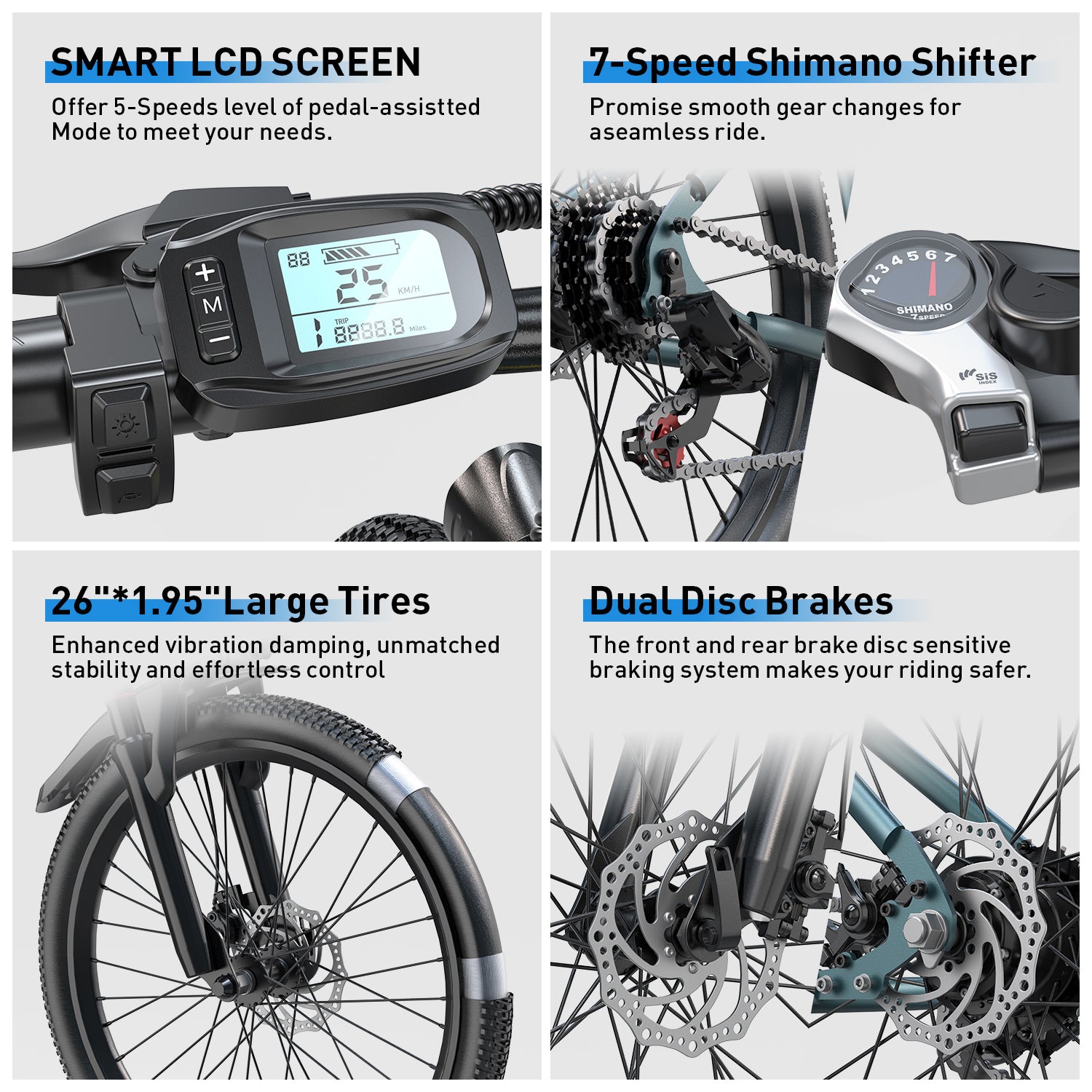 Aairsk GT300  Electric Bike 26", 22mph & 40miles Long Range Mountain E Bike for Adult Teen, 36V 10AH Lithium Battery, 400W Motor, 7-Speed Shimano, Front Suspension
