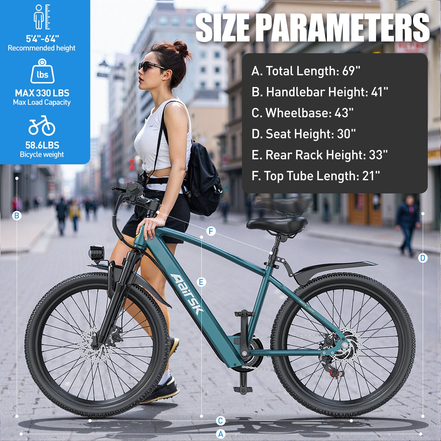 Aairsk GT300  Electric Bike 26", 22mph & 40miles Long Range Mountain E Bike for Adult Teen, 36V 10AH Lithium Battery, 400W Motor, 7-Speed Shimano, Front Suspension