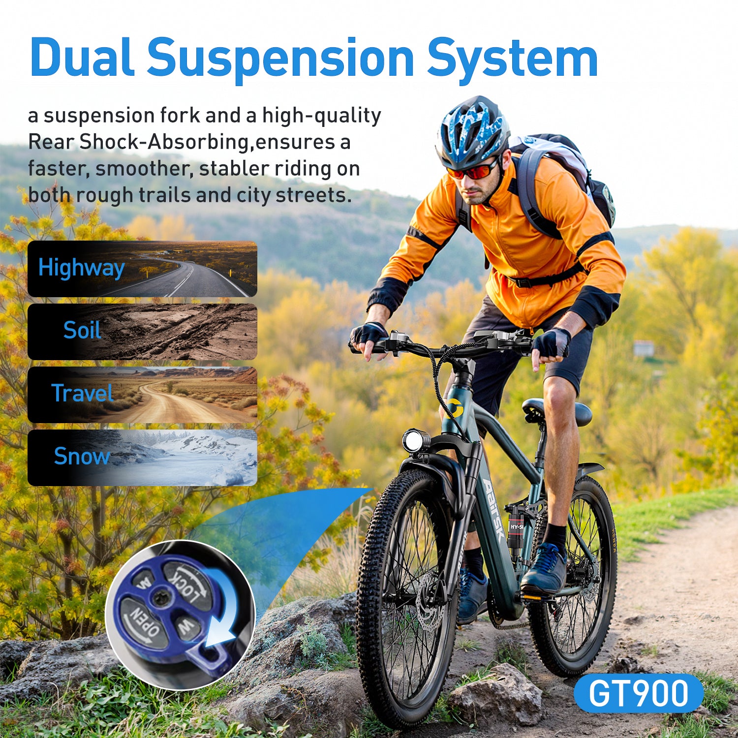 Aairsk GT900 26" Electric Bike 748W(Peak) Motor, 36V 13AH Battery, Dual Suspension, Ideal for City and Trail Rides