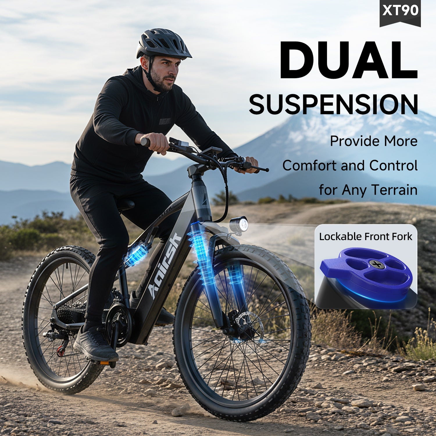 Aairsk XT90 26"Electric Bike with Full Suspension Peek 1500W Motor 28MPH Ebike for Adults