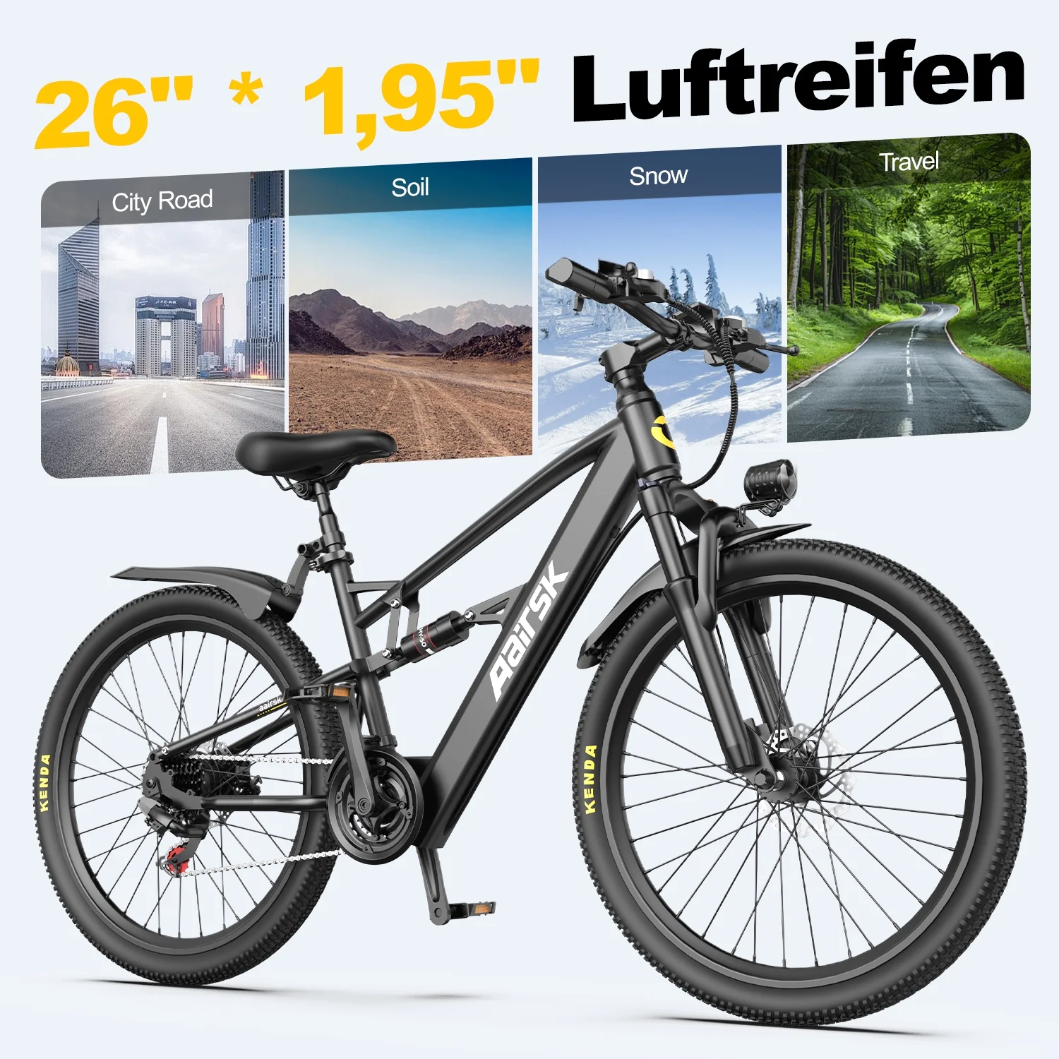 Aairsk F1 Electric Bike, 748W Motor, 36V 13AH Battery, Dual Suspension, 26" Tires – Ideal for City & Trail Rides