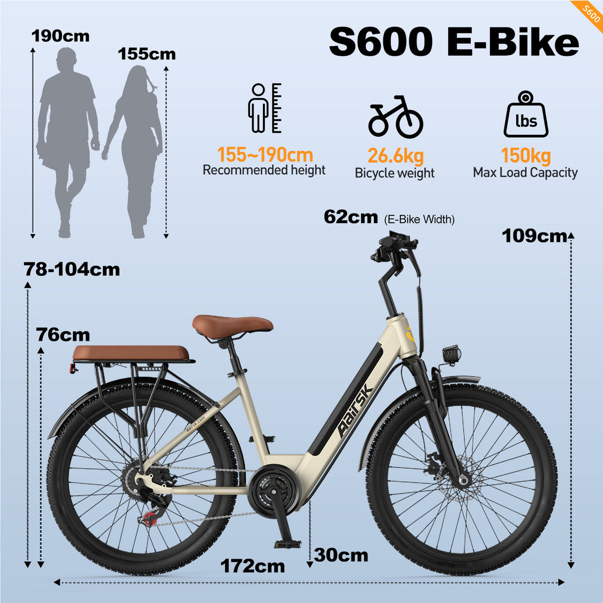 AAIRSK S600 26-Inch Electric Bike with Removable Battery