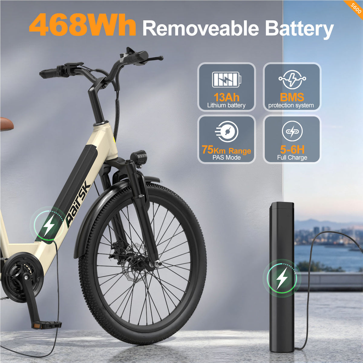 AAIRSK S600 26-Inch Electric Bike with Removable Battery